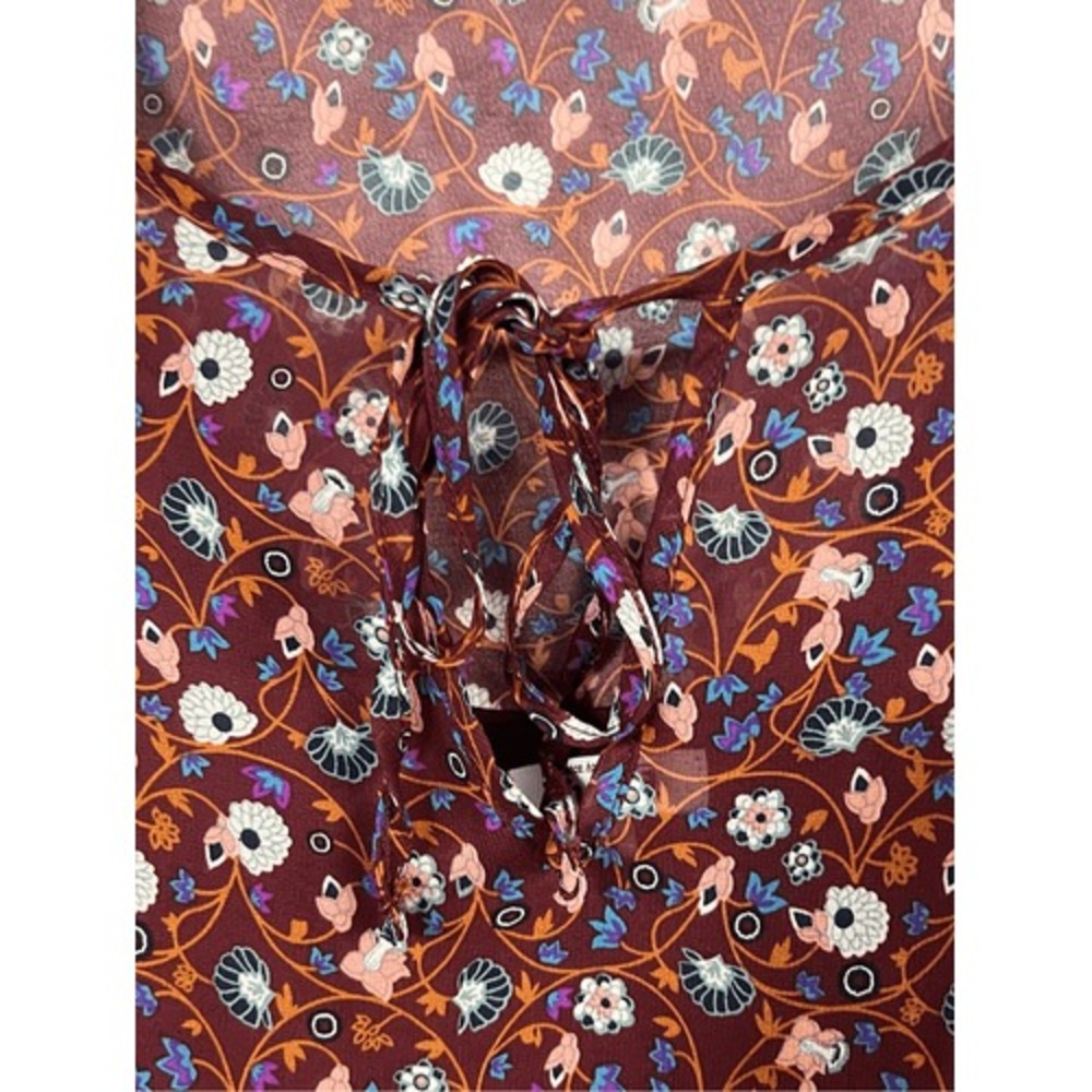 Mudd Medium Womens Floral Long Sleeve Burgundy Tunic‎ Mini Dress Bohemian Chic - Picture 3 of 9